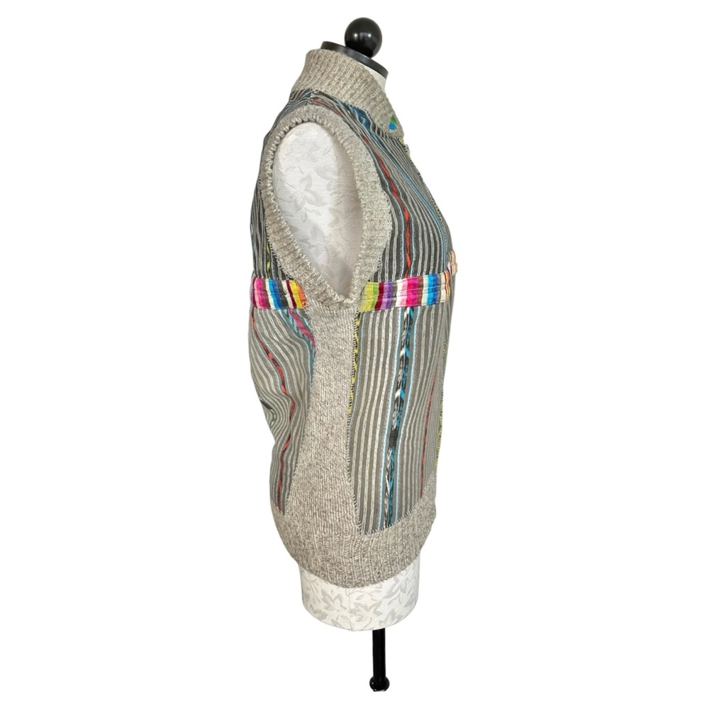 REI Vintage Wool Hippie Vest Zip Front Hand-Sewn On Fabric & Trim  Size Small - Picture 3 of 11